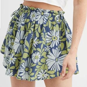 Aerie Skirt Women's Medium Blue Floral Printed Side Tie Mini NWT
